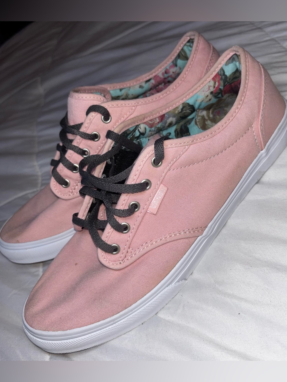 Vans Pink Canvas Low-Top Sneakers with Black Laces